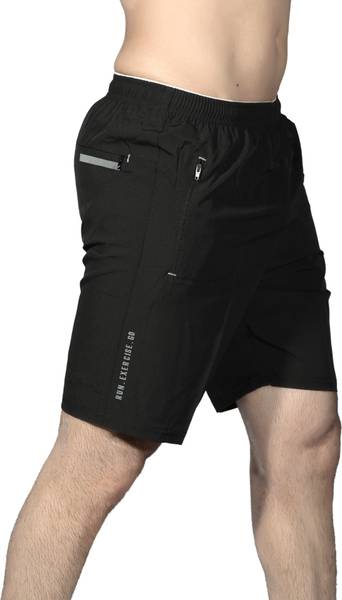 Renessa Solid Men Black Sports Shorts