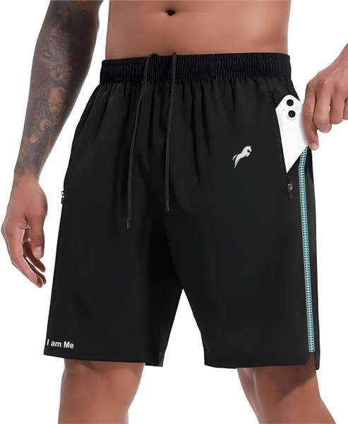 Just Rider Solid Men Black Sports Shorts