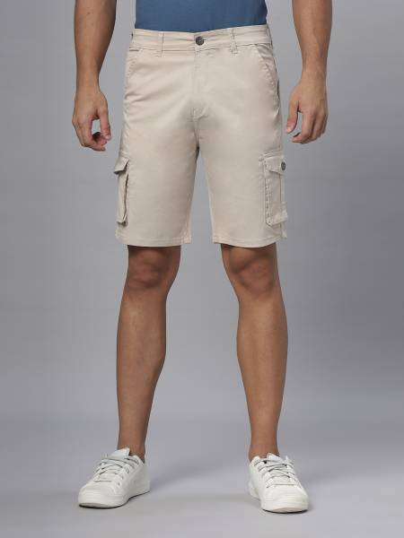 Hence Solid Men Beige Cargo Shorts