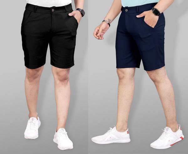 INDICLUB Solid Men Black, Blue Sports Shorts