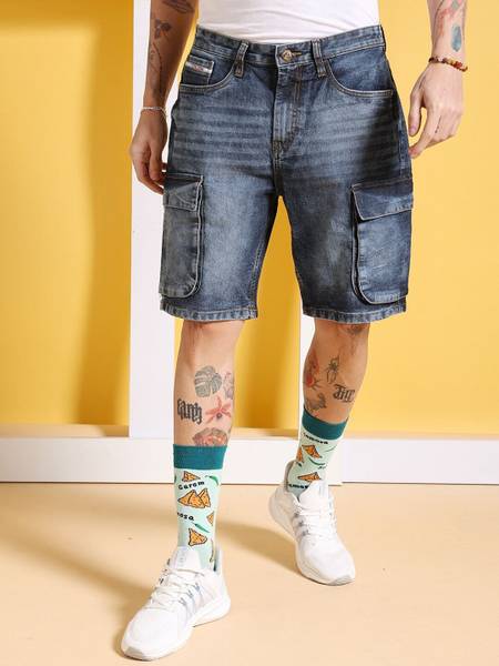 The Indian Garage Co. Solid Men Dark Blue Denim Shorts