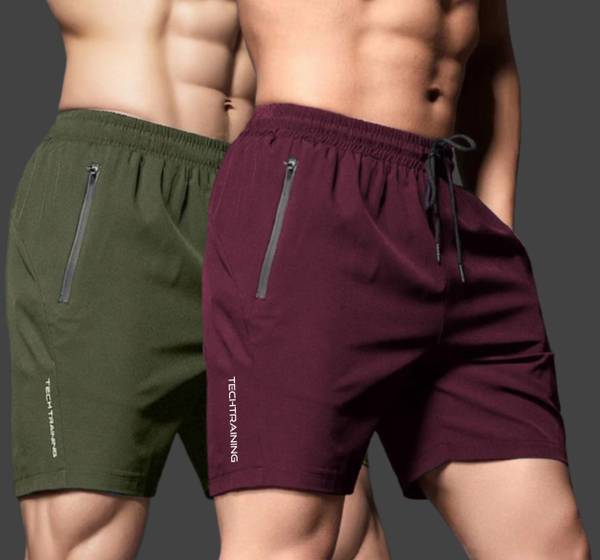 LOTHRIC Solid Men Green, Maroon Gym Shorts