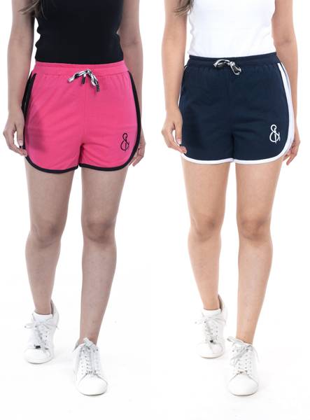StyleAone Self Design Women Pink, Dark Blue Hotpants, Night Shorts, Gym Shorts, Cycling Shorts, Running Shorts, Sports Shorts