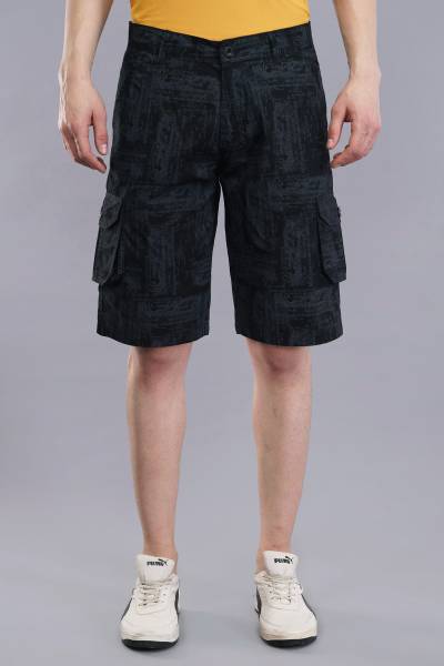 NIVASU Printed Men Black Cargo Shorts