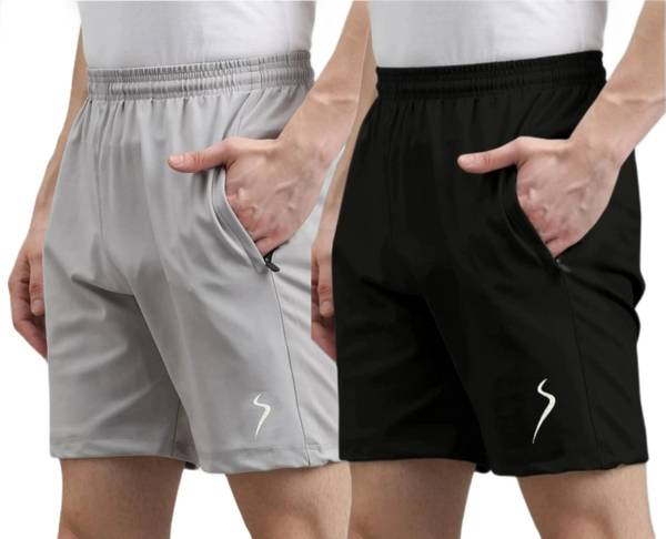 BTMZ Solid Men Black, Grey Sports Shorts, Gym Shorts, Regular Shorts, Running Shorts, Basic Shorts, Baggy Shorts