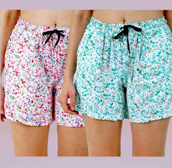 OMNEY Floral Print Women Pink, Green Regular Shorts