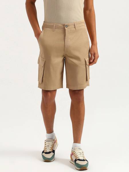United Colors of Benetton Solid Men Khaki Cargo Shorts