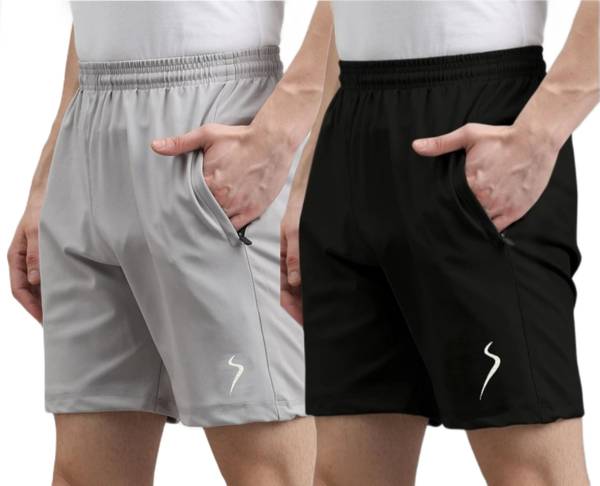 Flicfol Solid Men Black, Grey Sports Shorts