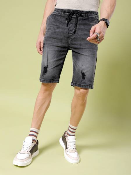 The Indian Garage Co. Solid Men Black Denim Shorts