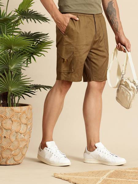 Mast & Harbour Solid Men Brown Cargo Shorts