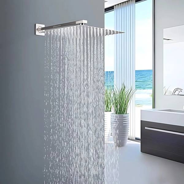 Exootica Stainless Steel 304 Square Shower Head, 8 x 8In Size, Silver Ultraslim Shower Head