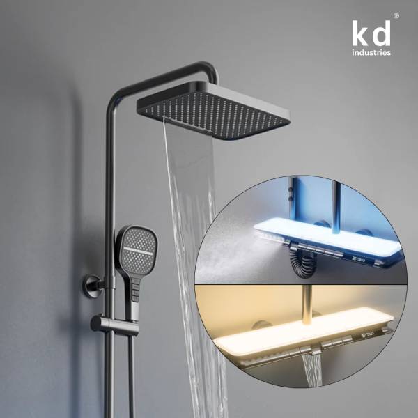 KD INDUSTRIES DIGITAL LUXURY SHOWER WITH AMBIENT LIGHT AND HYDRO REAL TIME TEMPERATURE DISPLAY ( REFINED BRASS ) WATERFALL SHOWER, HIDDEN TAP WATER, M...