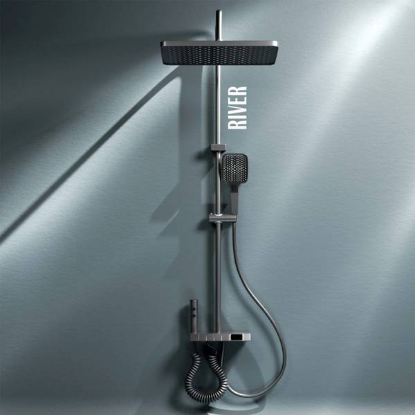Ruhe River 4-in-1 Piano Overhead Shower Panel Includes Hand Shower & Health Faucet Shower Panel