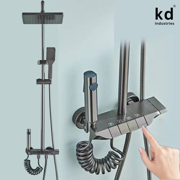 KD INDUSTRIES Luxury Piano Shower Full Set | Shower Panel | Shower Head | Hand Shower | Bidet Spray Gun (Dark Grey) (Anti-Stain) (High Durability) The...
