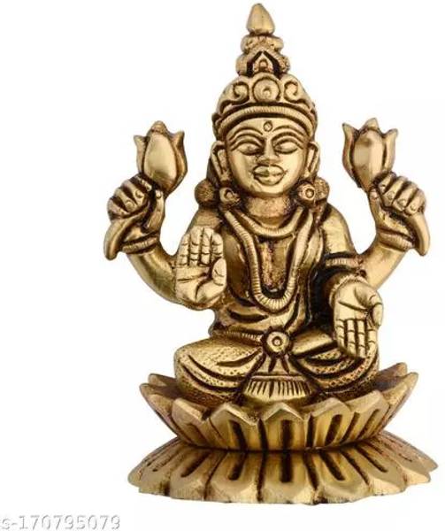 Gupangam Brass laxmi Mata /Lakshi ma Idol 6cm Decorative Showpiece - 10 cm