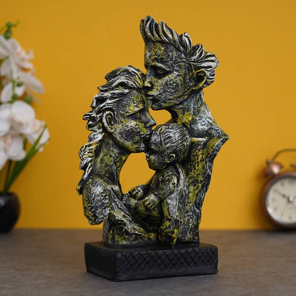 eCraftIndia eCraftIndia Silver Polyresin Man Kissing Woman Kissing a Child Figurine Decorative Showpiece - 33 cm