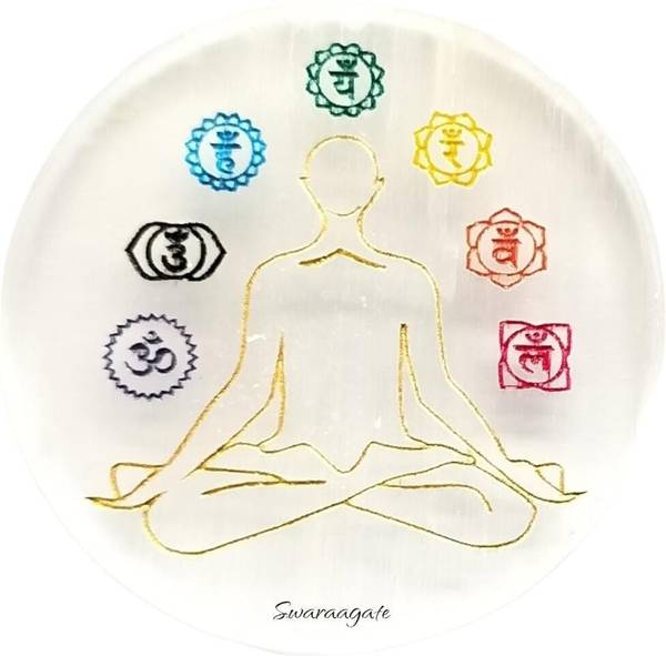 Swara Agate Selenite Charging Plate Engraved Symbol for Reiki Healing and Fengshui Crystal. Decorative Showpiece - 8 cm