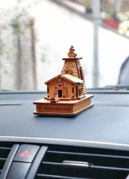A & S VENTURES Mahadev Kedarnath Temple Small with Nandi || Hand Crafted Wooden Temple Decorative Showpiece - 8 cm