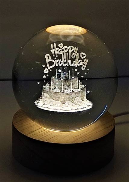 Lilone Happy Birthday Crystal Ball USB Lamp Decorative Showpiece - 8 cm