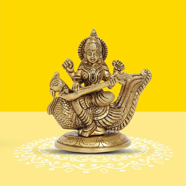 10club Goddess Saraswati Idol - 1 Pc Saraswati Sitting on a Peacock for Home Decor Decorative Showpiece - 11.5 cm