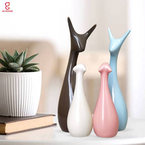 GW Creations Lucky Deer Statue Family Piano Finish Ceramic Figures Deer Couple Decorative Showpiece - 25 cm