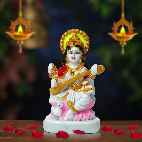 Sudaya Sudaya idol Maa Saraswati Murti Sculpture Hindu Goddess Saraswati Ji Decorative Showpiece - 9.6 cm