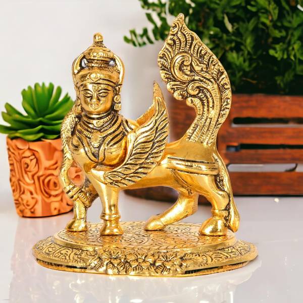 KridayKraft kamdhenu nandani Cow Statue Gold Plated for Good Luck Feng Shui & Vastu Decorative Showpiece - 15 cm