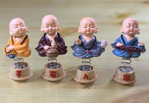 Pascal Decorative Resin Baby Monk Car Accessories Rakshabandhan Gifts Musical Spring Decorative Showpiece - 5 cm