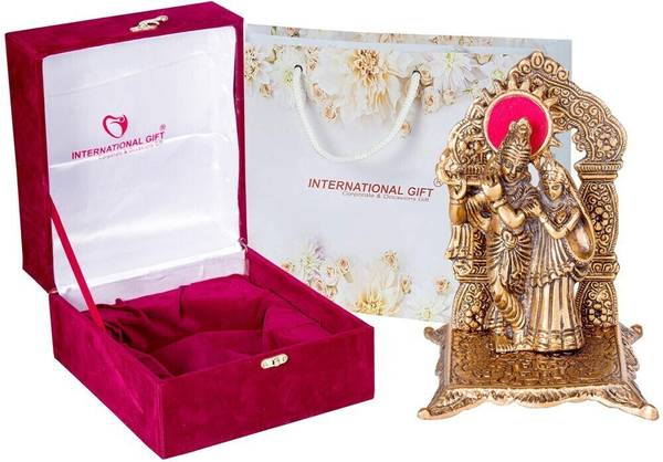 INTERNATIONAL GIFT Brown Radha Krishna Idol Statue With Box & Bag | For Pooja, Mandir Decorative Showpiece - 12 cm