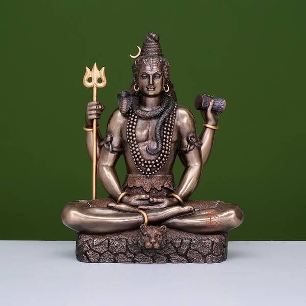 Ekaa Handicrafts Cold Cast Bronze Shiva Statue (L-6.5in, W-3in, H- 8.5in) Decorative Showpiece - 21 cm