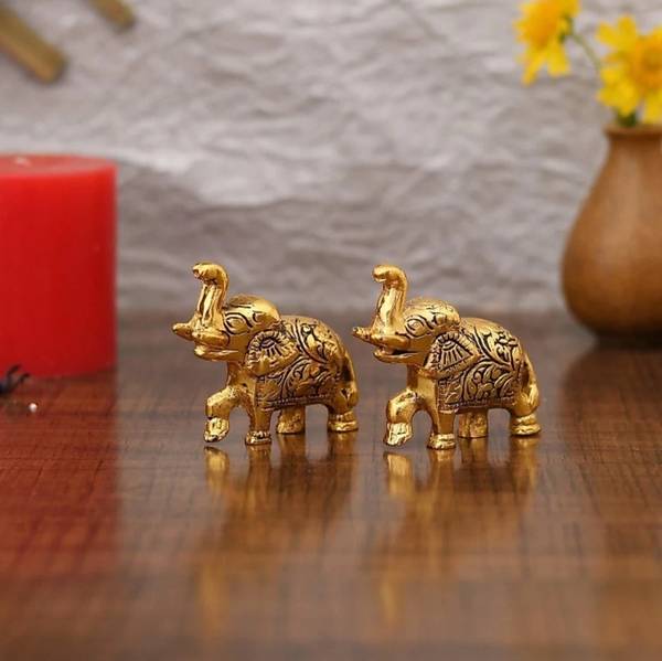 Koolwal craft Metal Elephant Pair Set Of 2 For Home And Office Decorative Showpiece - 6.25 cm