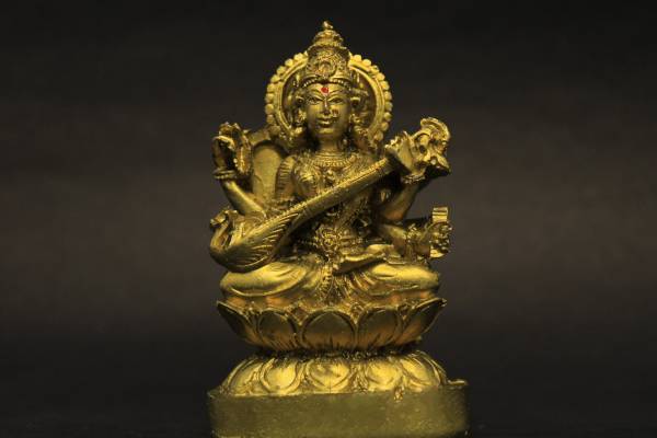 Wodec GOLDEN SARASWATI STATUE-SPIRITUAL IDOL Decorative Showpiece - 8 cm