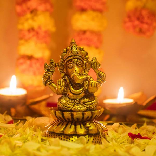 10club 100% Pure Brass Kamal Ganesh Idol | Antique Gold Finish Decorative Showpiece - 8 cm