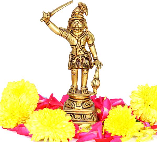 aalayam selveer Madurai Veeran Silai | Madurai Veeran Idol | Madurai Veeran Statue Brass Decorative Showpiece - 14.5 cm
