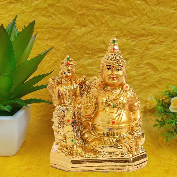 NOKTUS Kubera Lakshmi Idol / Lord Kubera and Lakshmi Statue for Wealth and Harmony Decorative Showpiece  -  10 cm