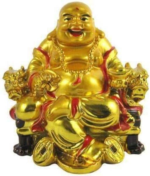 PECH Laughing Buddha On Chair with Ingot Showpiece Statue | for Good Luck, Prosperity Decorative Showpiece - 5 cm