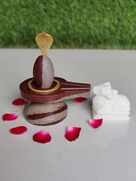 PUJARA SHIVLING ART Orignal/Natural Narmadeshwar Shivling With Jaldhari ,Nandi For Temple Puja Decorative Showpiece - 5 cm