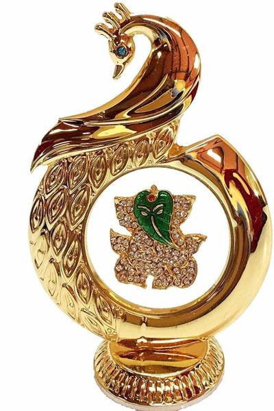 INTERNATIONAL GIFT Gold Plated Ganesh Idol In Peacock Shape | For Car Dashboard Decorative Showpiece - 16 cm