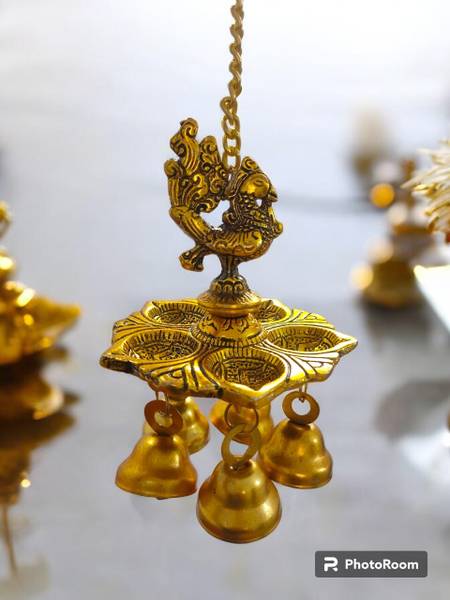 Koolwal craft Peacock 5 wicks diya with BELLS for sound for wall door hanging showpiece Decorative Showpiece - 35 cm