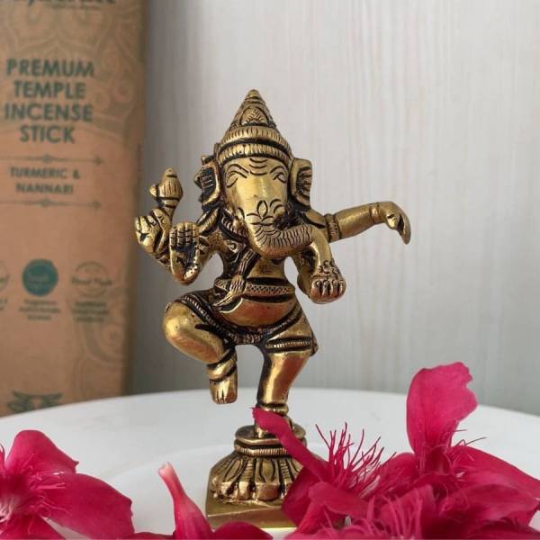 pujacraft PujaCraft Brass Dancing Ganesha Statue | Ganapati Idol Decorative Showpiece - 10 cm