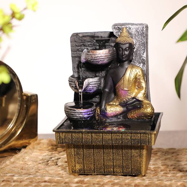 Ghar Saaz Samadhi Buddha God Idol Water Fountain For Home Dcor Decorative Showpiece - 21 cm