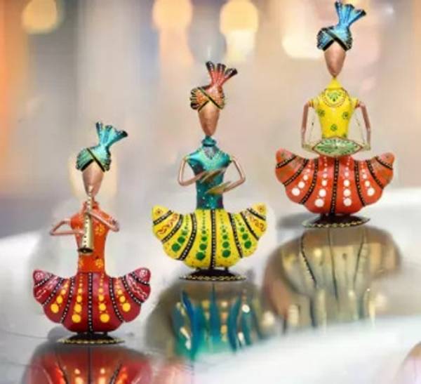 NISHKAM Iron Rajasthani Musicians Showpiece Set of 3 Decorative Items for Home Table Decorative Showpiece - 15 cm