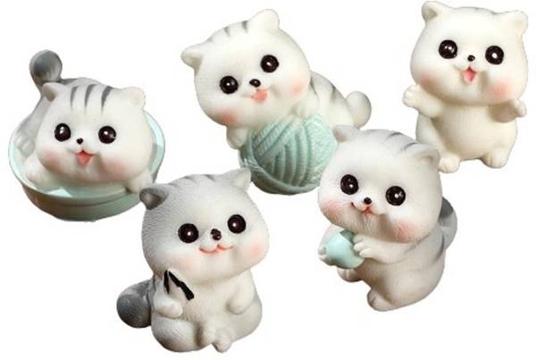 BHOOLU&GOOLU Cute Playful Kitten Miniature - (Grey) - 5 Pcs set Decorative Showpiece - 3.4 cm