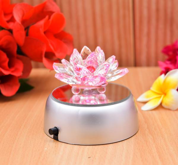 Archna Handicraft Multicolour Crystal Lotus with Manual Rotating Stand (3x3 Inch) Decorative Showpiece - 30 cm