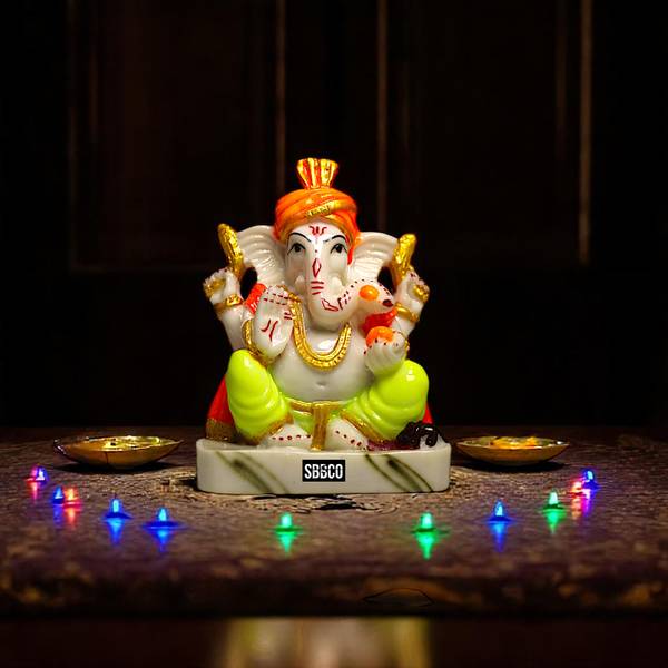SBBCO Divine Edge Polyresin Ganesh Ji Idol  Showpiece for Home Mandir, Office & Ca Decorative Showpiece - 13 cm