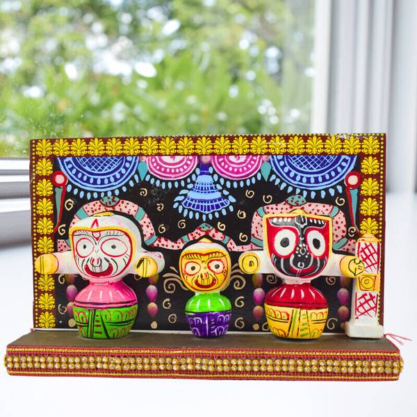 Real Craft Lord Jagannath and his Siblings on the Throne Decorative Showpiece - 12.5 cm
