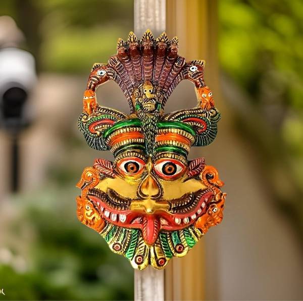 Pg Handicrafts Multicolor Metal Narsingh Kirtimukha Wall Hanging Mask Wall Hanging Decorative Showpiece - 18 cm