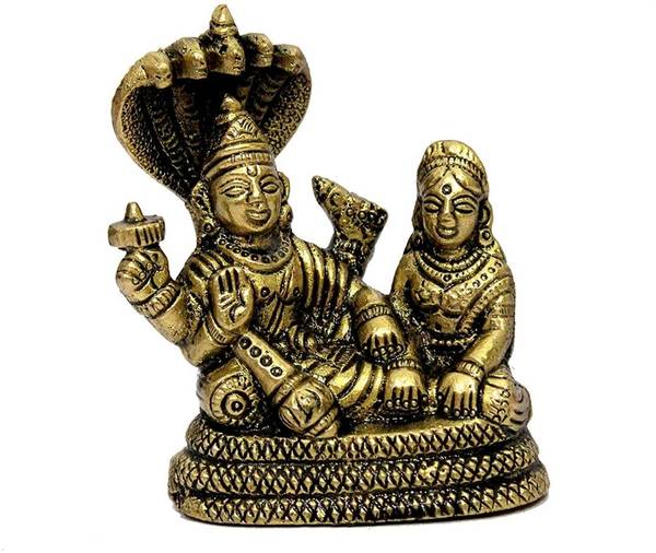 Banaras Box Pure Brass Vishnu Lakshmi idol/Laxmi Narayan Statue for Pooja Home Temple Decorative Showpiece - 8 cm
