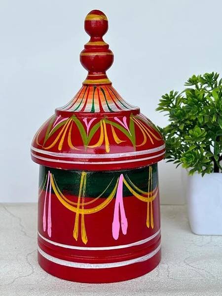 salvusappsolutions Handcrafted Wooden Sindoor Box for women's daily use & pooja (Multicolor_3x7 In) Decorative Showpiece - 17 cm