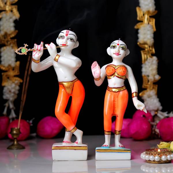 GW Creations Radha Krishna Exquisite Marble Statues, Murtis, for Home Dcor & pooja rooms Decorative Showpiece - 22 cm